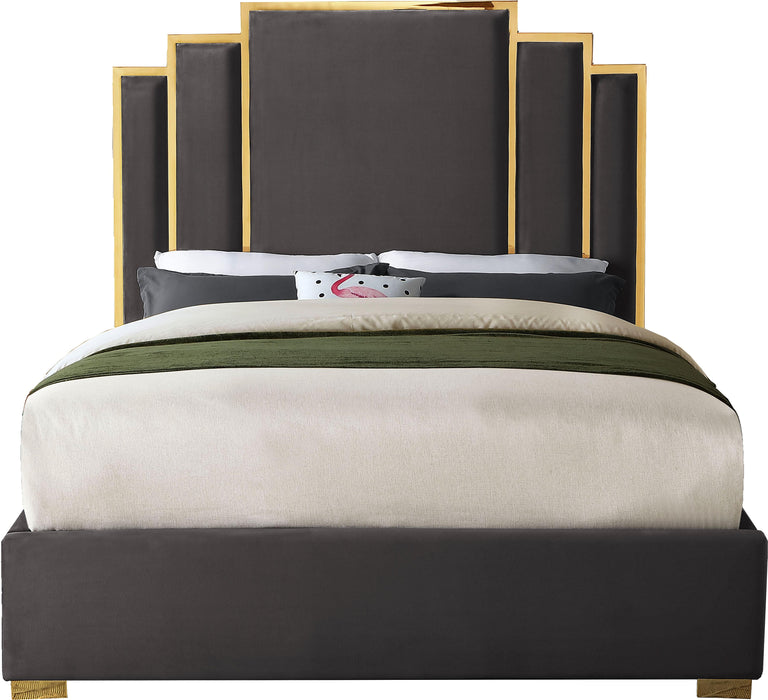 Hugo Grey Velvet Queen Bed - Bargain Furniture (Detroit, MI)