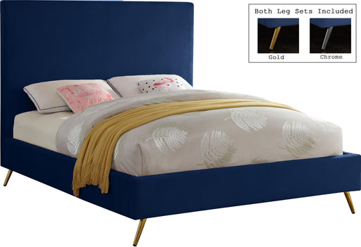 Jasmine Navy Velvet Queen Bed - Bargain Furniture (Detroit, MI)