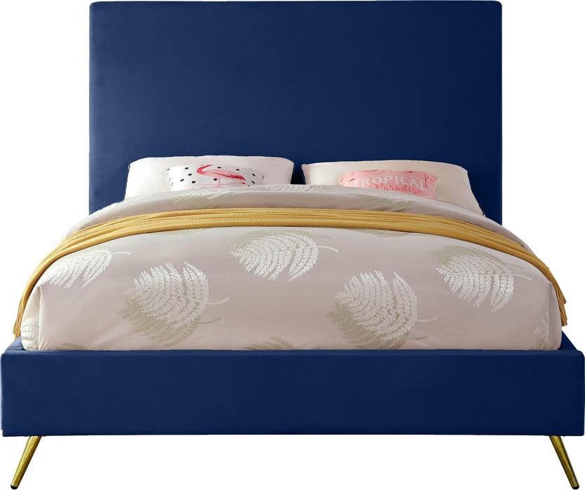 Jasmine Navy Velvet King Bed - Bargain Furniture (Detroit, MI)