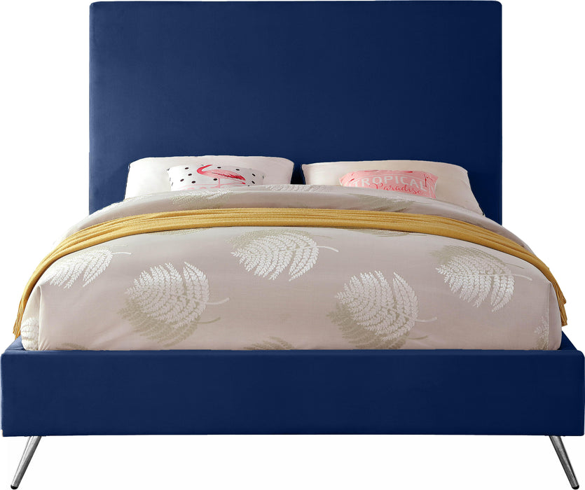 Jasmine Navy Velvet King Bed - Bargain Furniture (Detroit, MI)