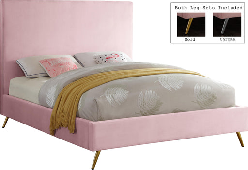 Jasmine Pink Velvet King Bed - Bargain Furniture (Detroit, MI)