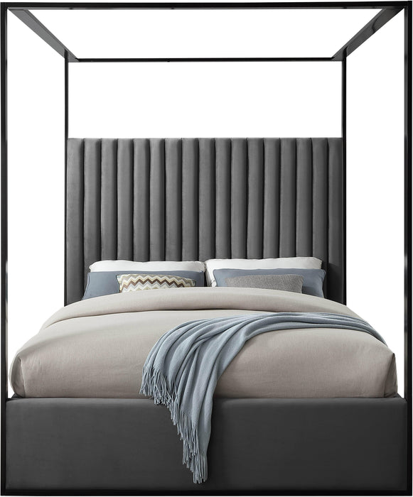 Jax Grey Velvet Queen Bed - Bargain Furniture (Detroit, MI)