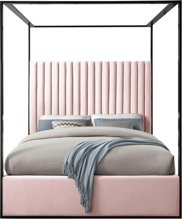 Jax Pink Velvet Queen Bed - Bargain Furniture (Detroit, MI)