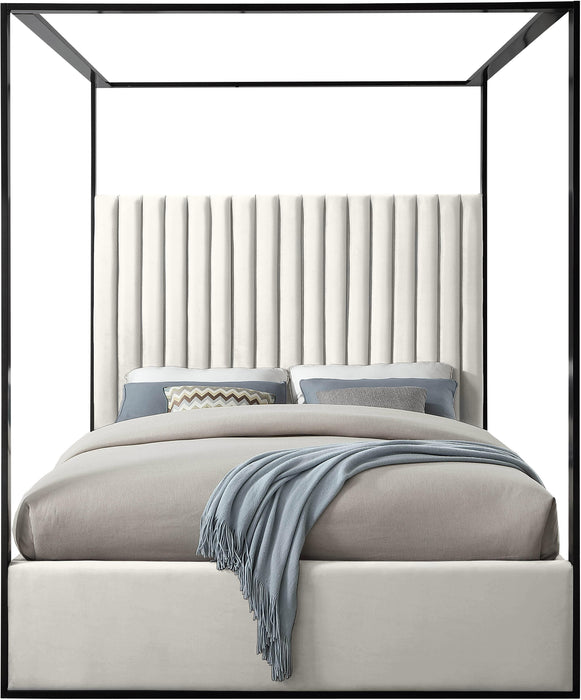 Jax Cream Velvet Queen Bed - Bargain Furniture (Detroit, MI)