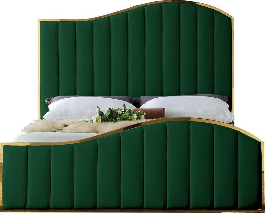 Jolie Green Velvet Queen Bed (3 Boxes) - Bargain Furniture (Detroit, MI)