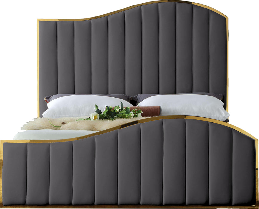 Jolie Grey Velvet Queen Bed (3 Boxes) - Bargain Furniture (Detroit, MI)