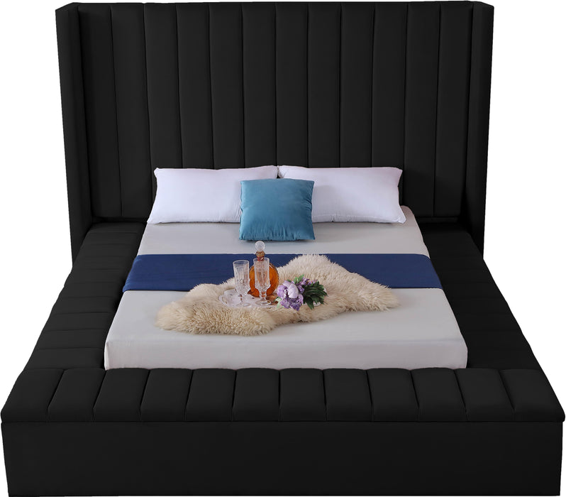 Kiki Black Velvet Queen Bed (3 Boxes) - Bargain Furniture (Detroit, MI)