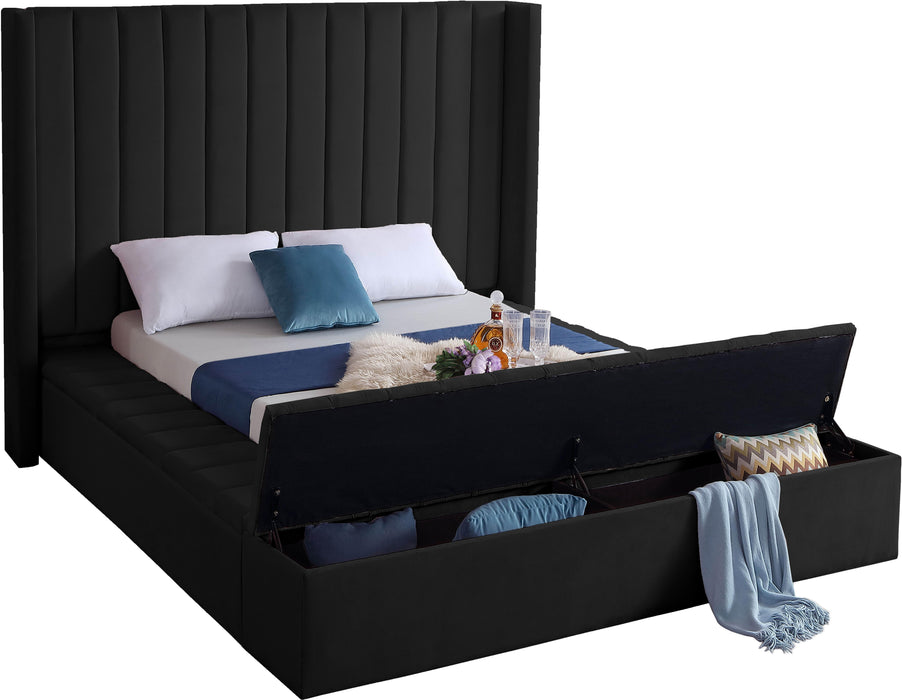 Kiki Black Velvet Queen Bed (3 Boxes) - Bargain Furniture (Detroit, MI)