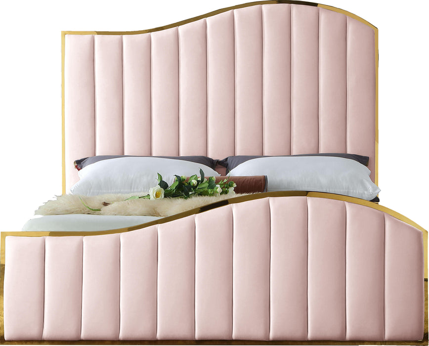 Jolie Pink Velvet Queen Bed (3 Boxes) - Bargain Furniture (Detroit, MI)