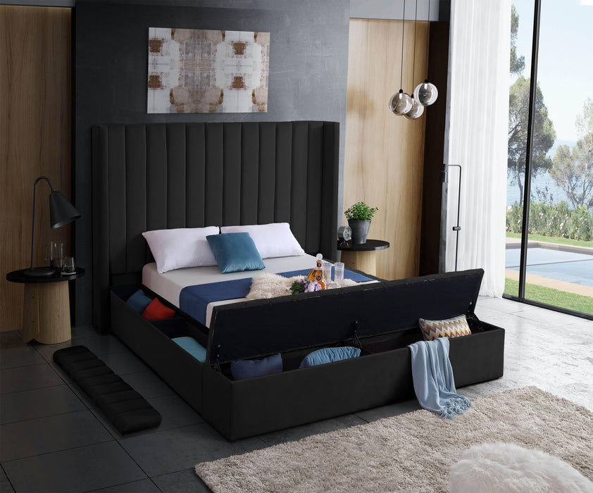 Kiki Black Velvet Queen Bed (3 Boxes) - Bargain Furniture (Detroit, MI)