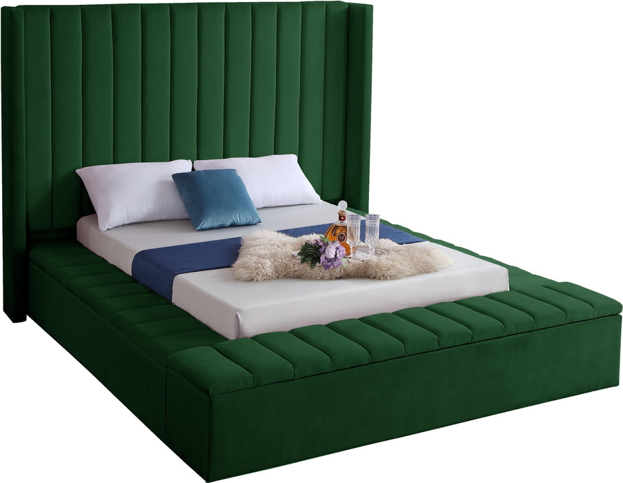 Kiki Green Velvet Queen Bed (3 Boxes) - Bargain Furniture (Detroit, MI)