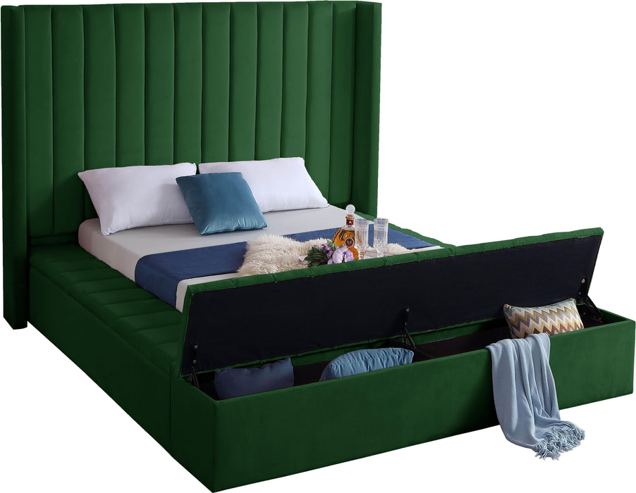 Kiki Green Velvet Queen Bed (3 Boxes) - Bargain Furniture (Detroit, MI)