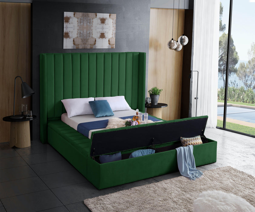 Kiki Green Velvet Queen Bed (3 Boxes) - Bargain Furniture (Detroit, MI)