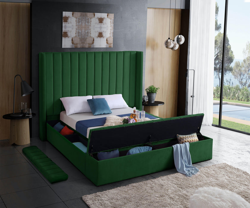 Kiki Green Velvet Queen Bed (3 Boxes) - Bargain Furniture (Detroit, MI)
