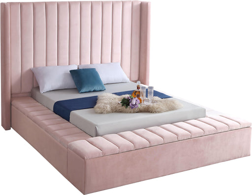 Kiki Pink Velvet Queen Bed (3 Boxes) - Bargain Furniture (Detroit, MI)