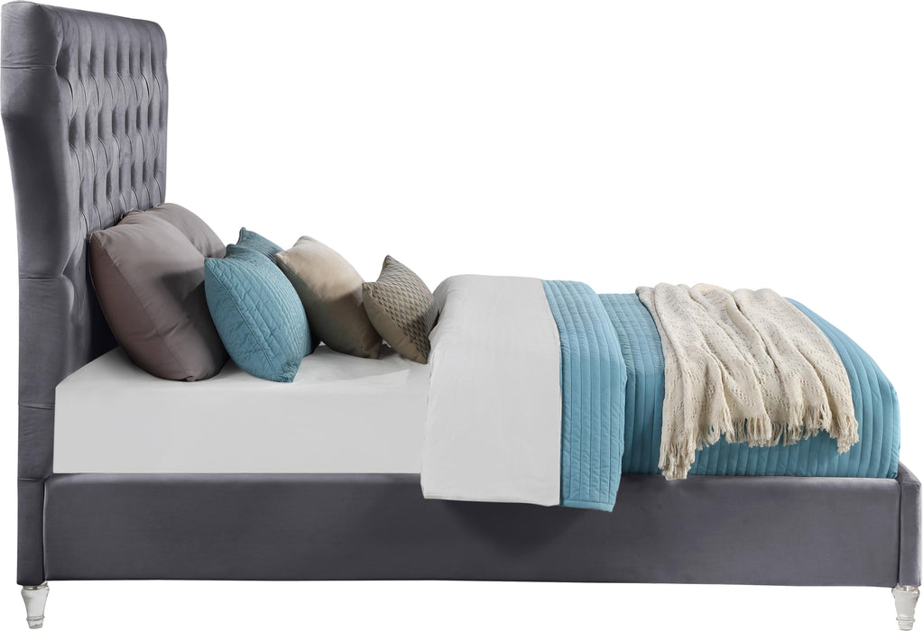 Kira Grey Velvet Queen Bed - Bargain Furniture (Detroit, MI)