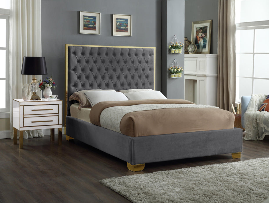 Lana Grey Velvet Queen Bed - Bargain Furniture (Detroit, MI)