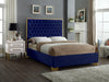 Lana Navy Velvet Queen Bed - Bargain Furniture (Detroit, MI)