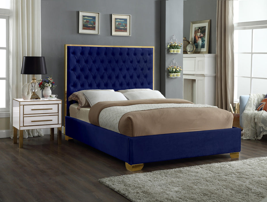 Lana Navy Velvet Queen Bed - Bargain Furniture (Detroit, MI)