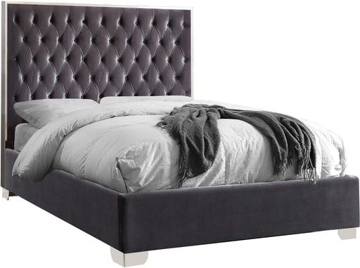 Lexi Grey Velvet Queen Bed - Bargain Furniture (Detroit, MI)