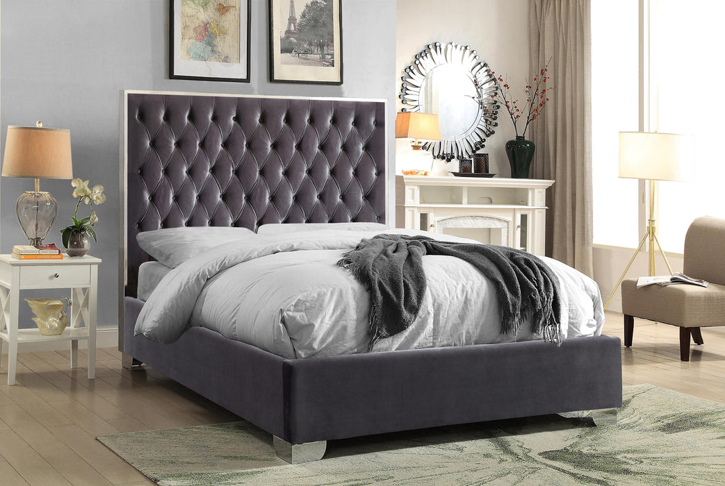 Lexi Grey Velvet Queen Bed - Bargain Furniture (Detroit, MI)