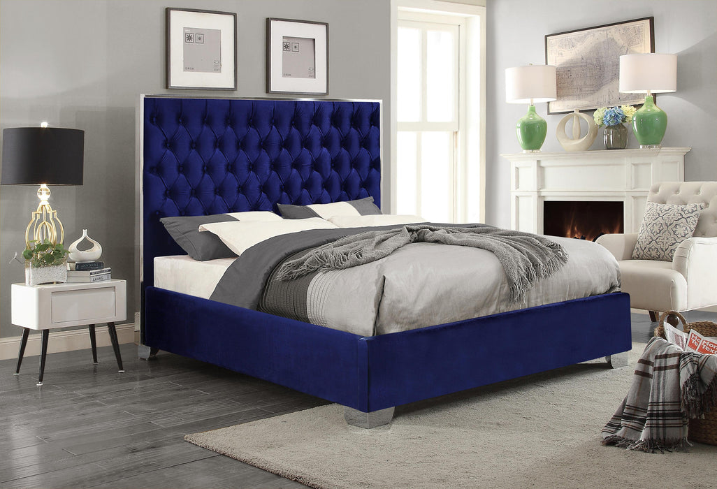 Lexi Navy Velvet King Bed - Bargain Furniture (Detroit, MI)