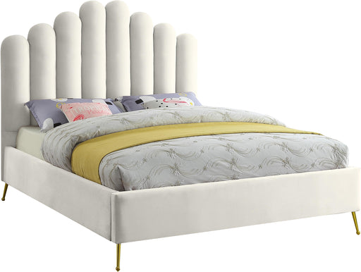 Lily Cream Velvet Queen Bed - Bargain Furniture (Detroit, MI)