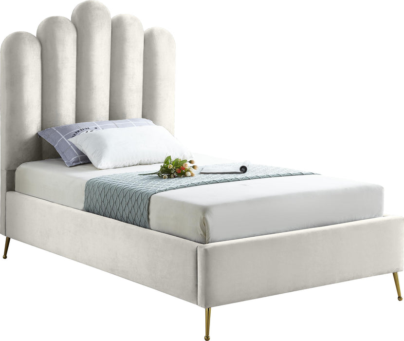 Lily Cream Velvet Twin Bed image