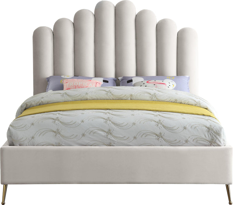 Lily Cream Velvet Queen Bed - Bargain Furniture (Detroit, MI)