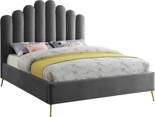 Lily Grey Velvet King Bed - Bargain Furniture (Detroit, MI)