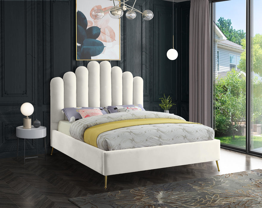 Lily Cream Velvet King Bed - Bargain Furniture (Detroit, MI)