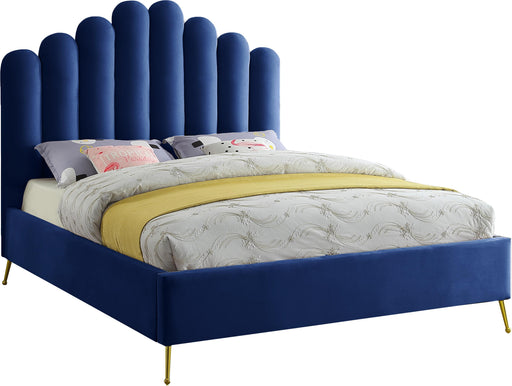 Lily Navy Velvet King Bed - Bargain Furniture (Detroit, MI)