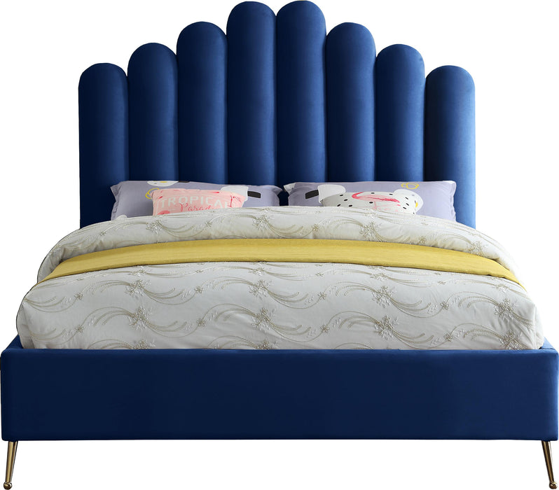 Lily Navy Velvet Queen Bed - Bargain Furniture (Detroit, MI)