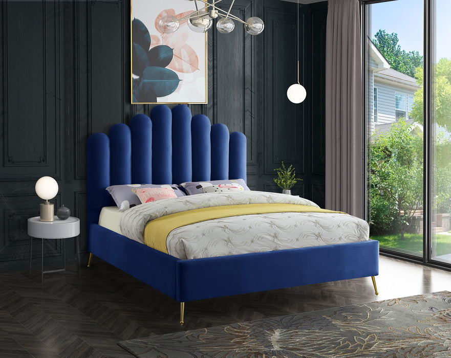Lily Navy Velvet Queen Bed - Bargain Furniture (Detroit, MI)