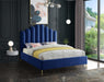 Lily Navy Velvet Queen Bed - Bargain Furniture (Detroit, MI)