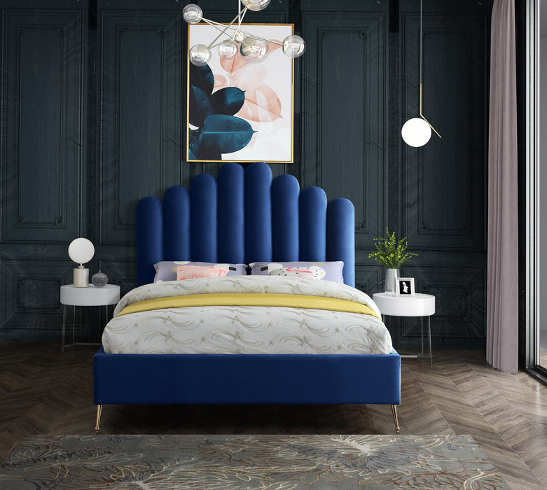 Lily Navy Velvet Queen Bed - Bargain Furniture (Detroit, MI)