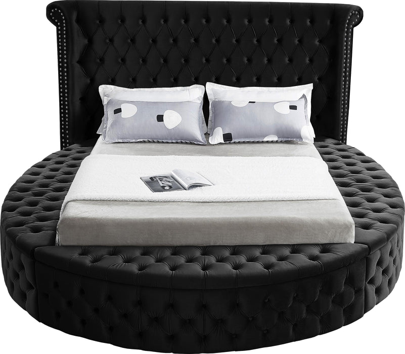 Luxus Black Velvet Queen Bed (3 Boxes) - Bargain Furniture (Detroit, MI)