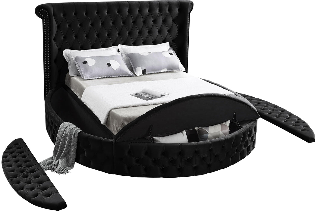 Luxus Black Velvet Queen Bed (3 Boxes) - Bargain Furniture (Detroit, MI)
