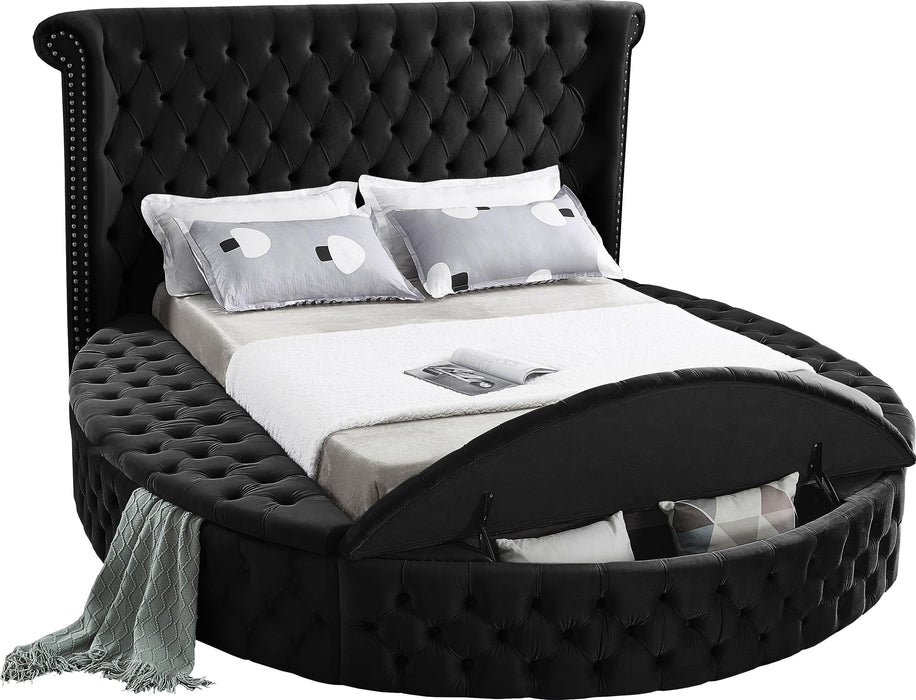 Luxus Black Velvet Queen Bed (3 Boxes) - Bargain Furniture (Detroit, MI)