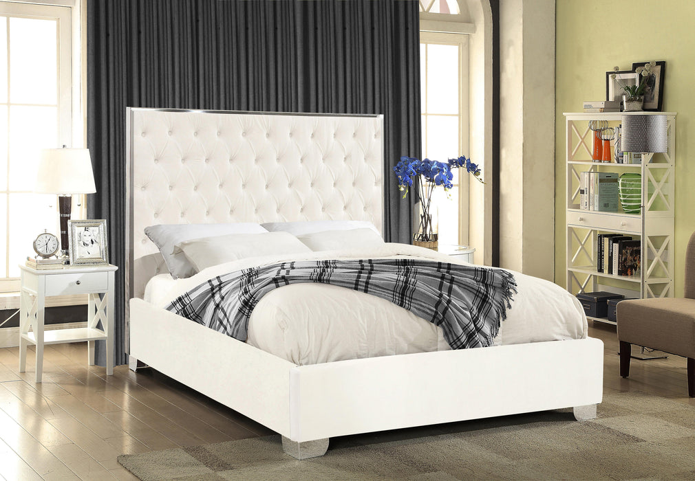 Lexi White Velvet Queen Bed - Bargain Furniture (Detroit, MI)