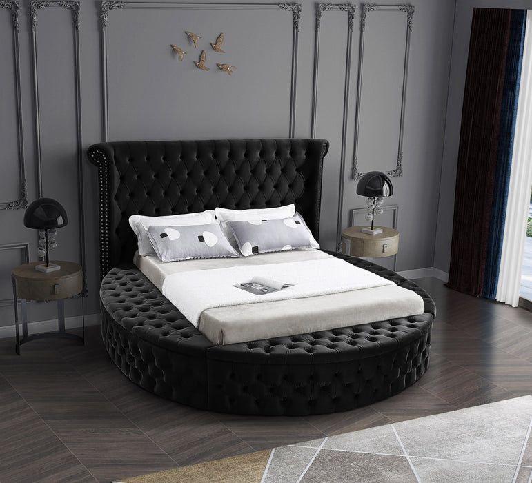 Luxus Black Velvet Queen Bed (3 Boxes) - Bargain Furniture (Detroit, MI)