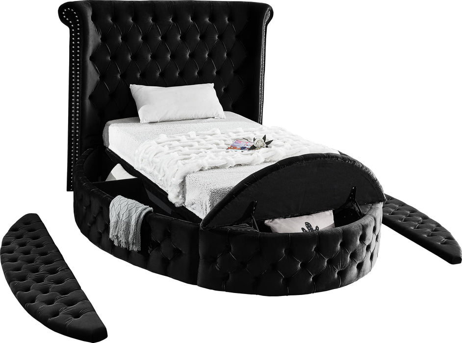 Luxus Black Velvet Twin Bed (3 Boxes)