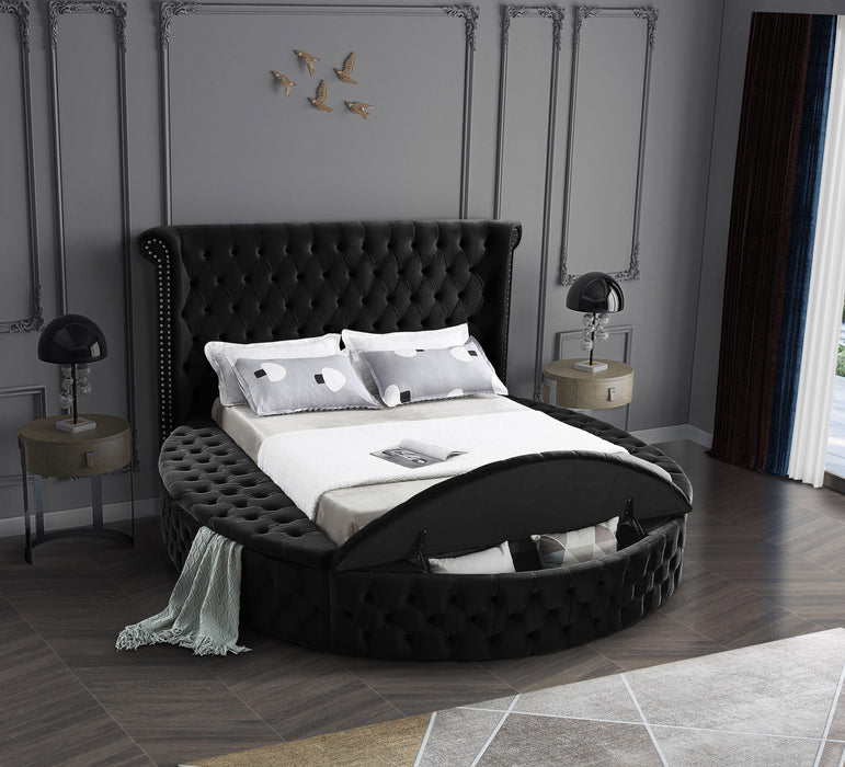 Luxus Black Velvet Queen Bed (3 Boxes) - Bargain Furniture (Detroit, MI)