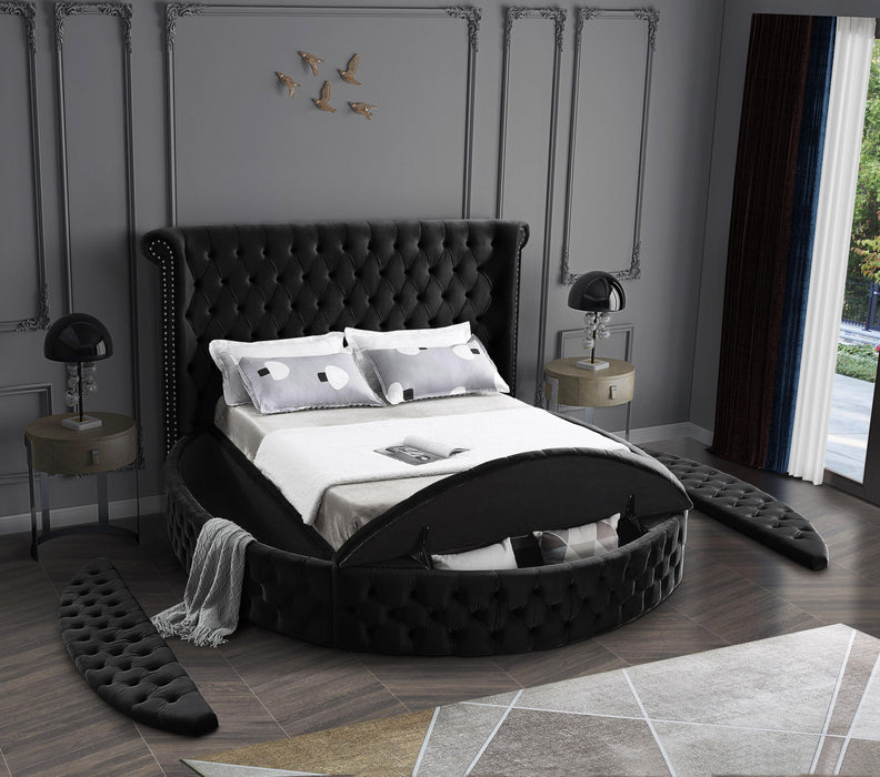 Luxus Black Velvet Queen Bed (3 Boxes) - Bargain Furniture (Detroit, MI)