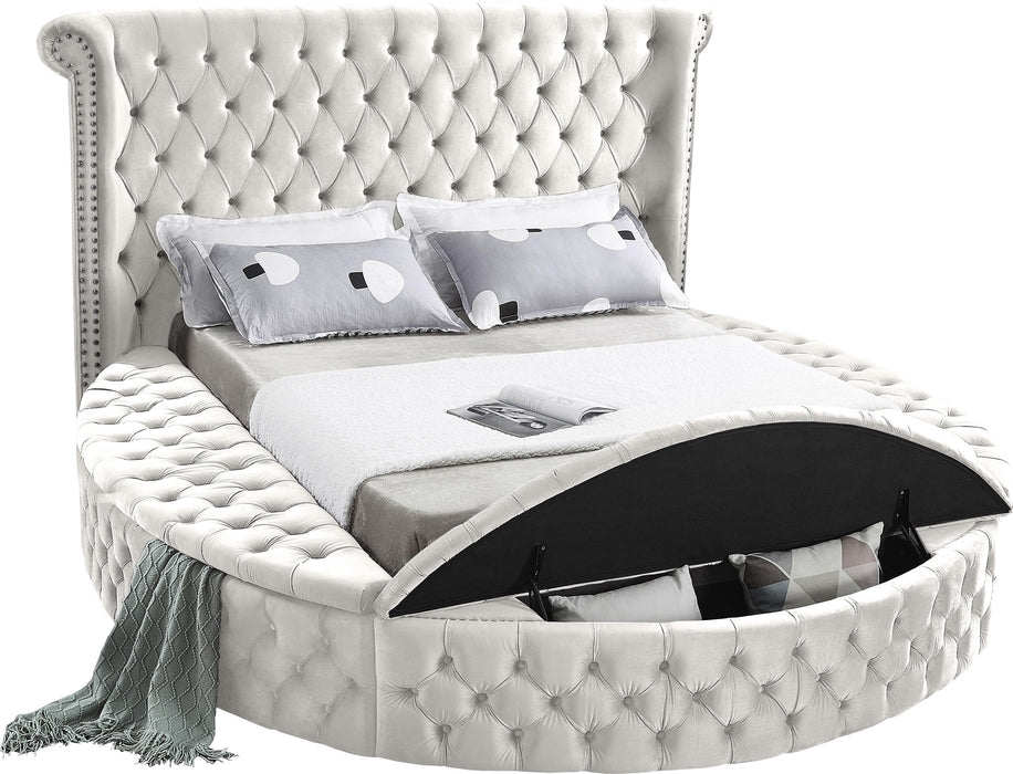 Luxus Cream Velvet King Bed (3 Boxes) - Bargain Furniture (Detroit, MI)
