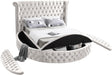Luxus Cream Velvet King Bed (3 Boxes) - Bargain Furniture (Detroit, MI)