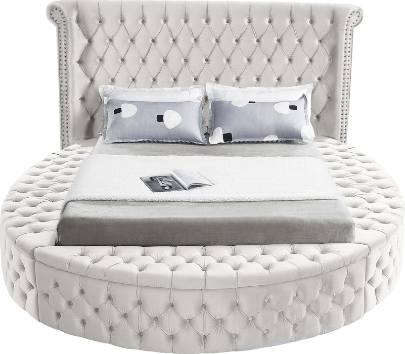Luxus Cream Velvet King Bed (3 Boxes) - Bargain Furniture (Detroit, MI)