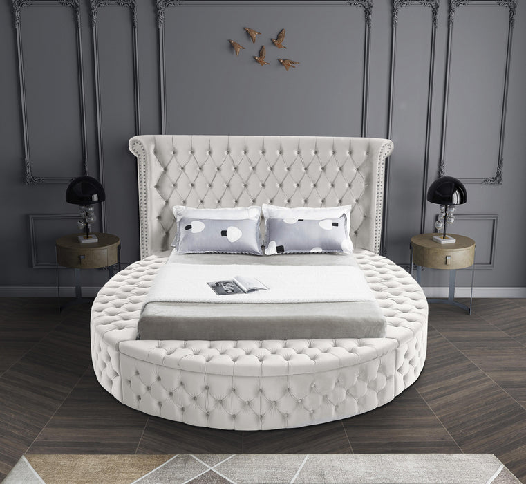 Luxus Cream Velvet King Bed (3 Boxes) - Bargain Furniture (Detroit, MI)