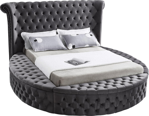 Luxus Grey Velvet Queen Bed (3 Boxes) - Bargain Furniture (Detroit, MI)