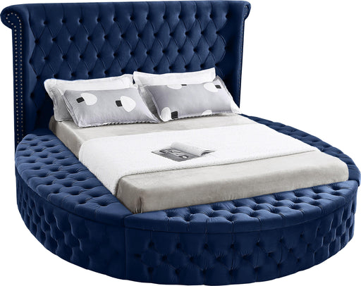 Luxus Navy Velvet Queen Bed (3 Boxes) - Bargain Furniture (Detroit, MI)